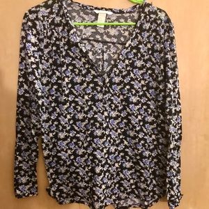 h&m business casual blue floral top